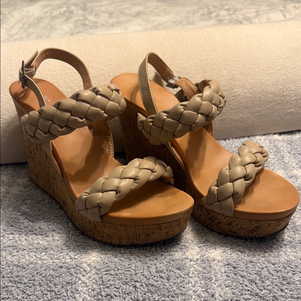 MIA Braided Beige Wedge Sandals